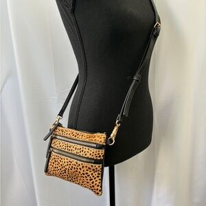 Sole Society Real Calf Hair Leopard Print Crossbody Bag
